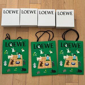4 small Loewe boxes with 3 small shopping bags